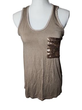 Pol Light Brown‎ Sequin Pocket Tank Top - Women Size Small